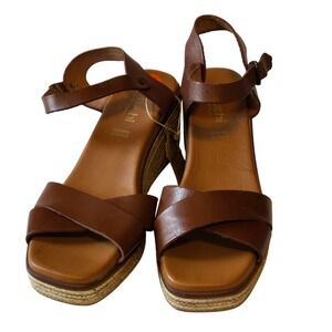 Bertuchi Genuine Leather Espadrille Wedge Sandals Ankle Strap Spain Size 41